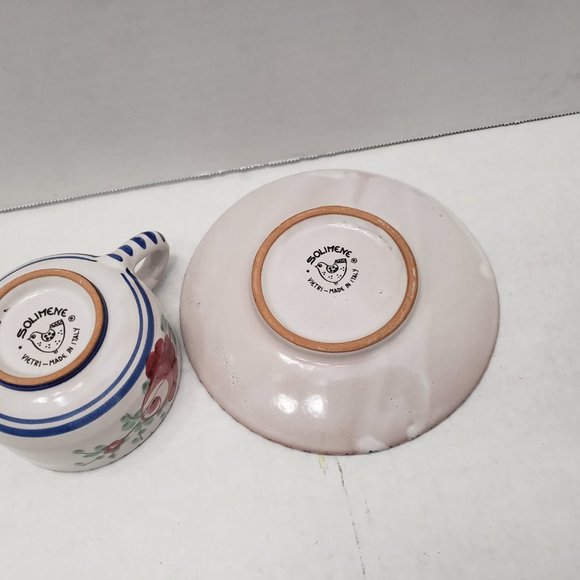 1 set VIETRI SOLIMENE Cup Small Plate Flower Floral Signed Made in Italy - Picture 7 of 14